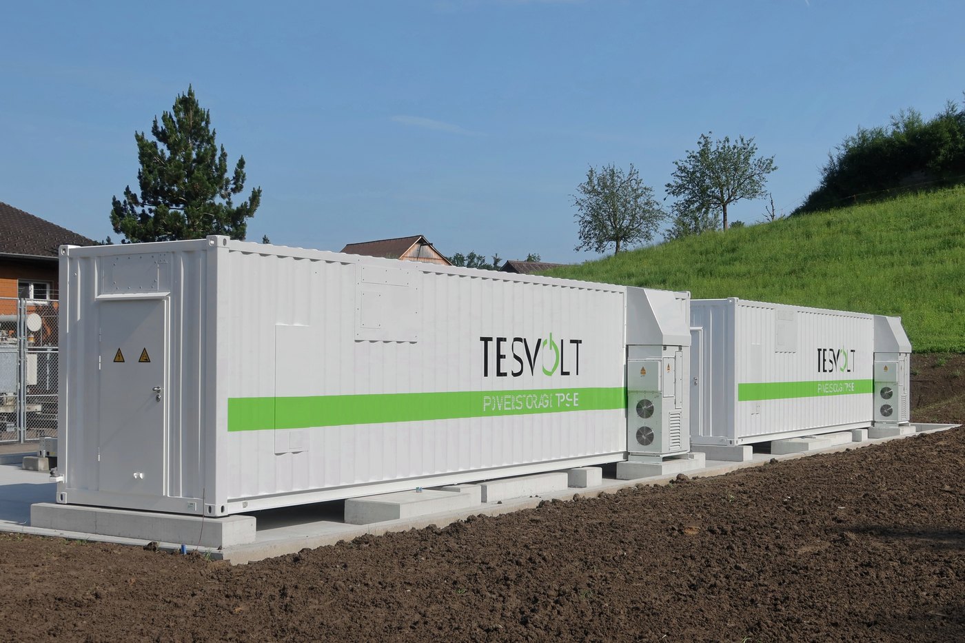 Battery storage containers at a utility site