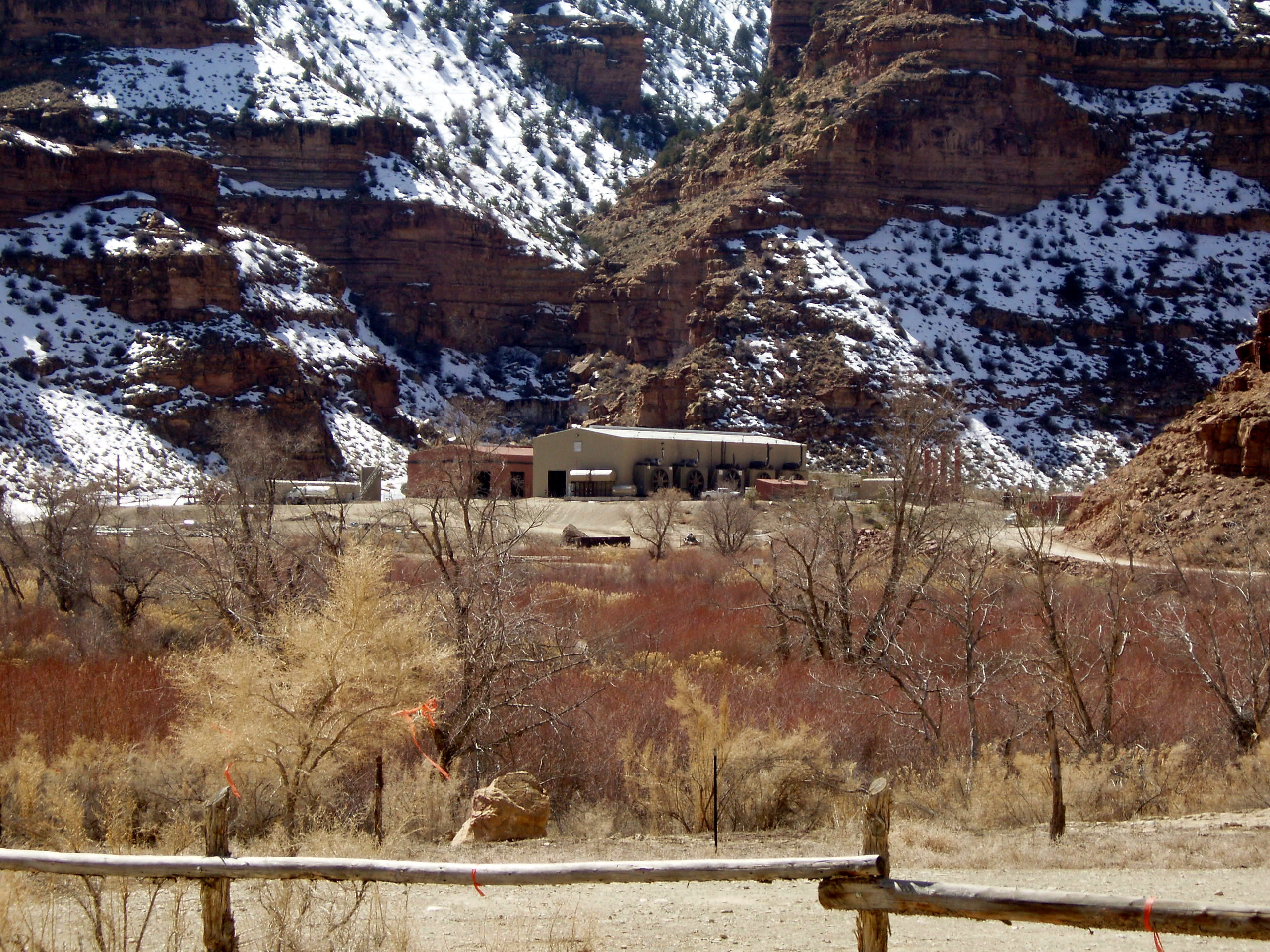 Natural gas compressor station in a canyon